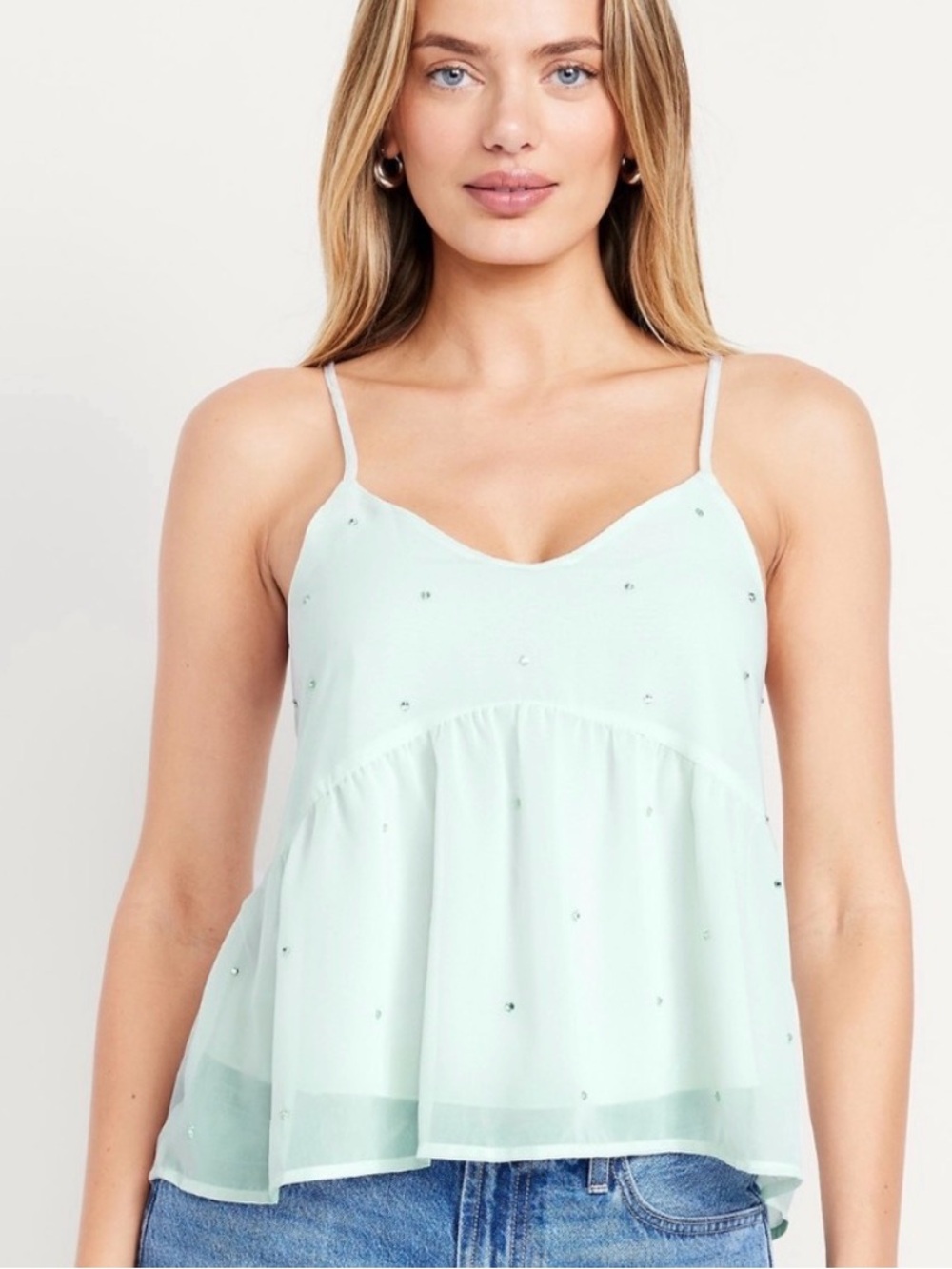 Women’s Seafoam Embellished Spaghetti Strap Top